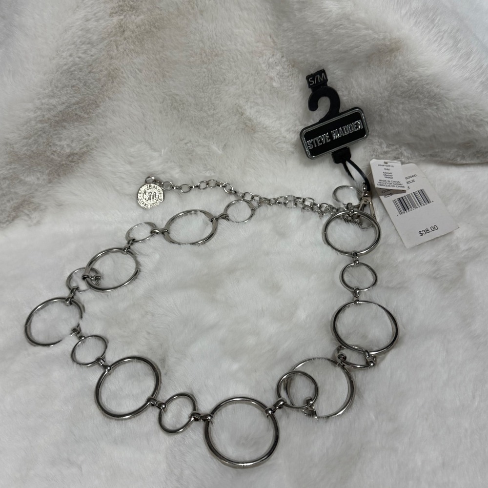 Steve Madden Silver Tone Multi Ring Chain Belt S/M NWT